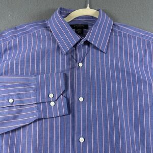Structure Fitted Mens Blue Purple Striped Dress Shirt Medium 15-15.5 34-35